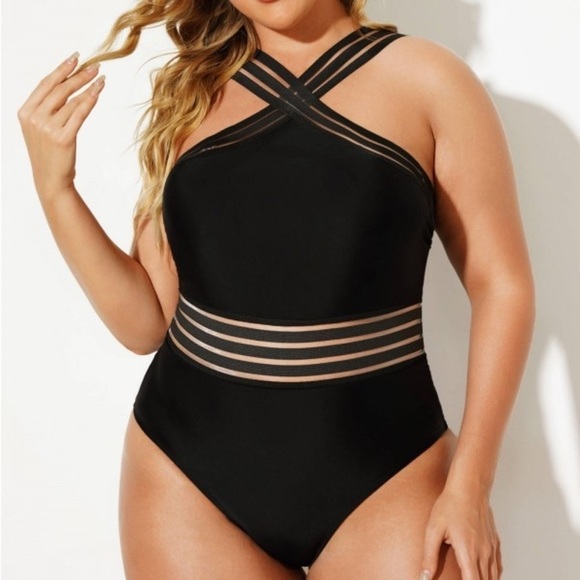 Black Crossover Lady Vintage One-Piece Swimsuit - Picture 1 of 7